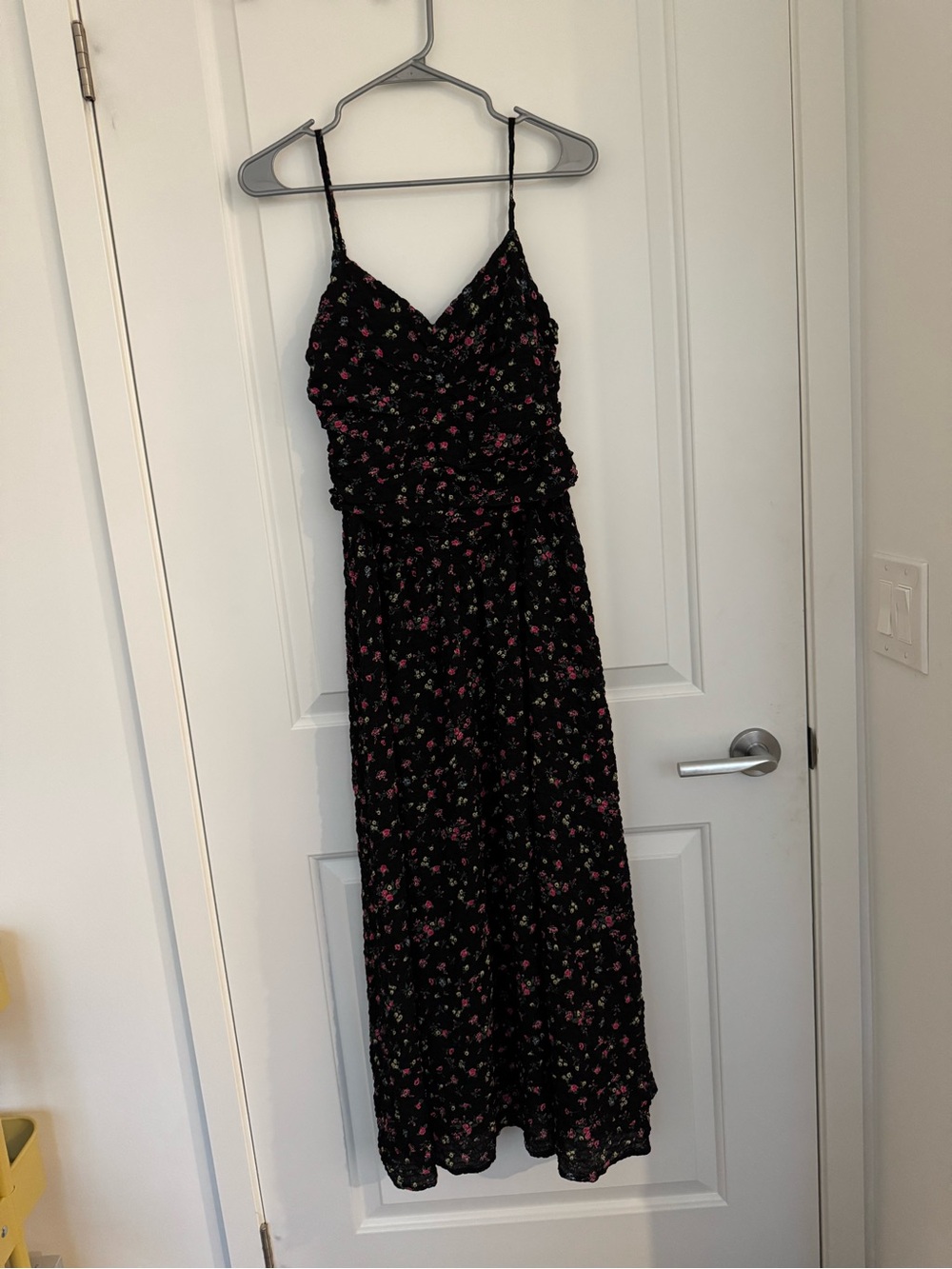 Black Floral Spaghetti Strap Midi Dress